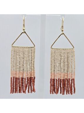 Ink + Alloy Handmade Brown Gold Beaded Fringe Designer Earrings 3.5''